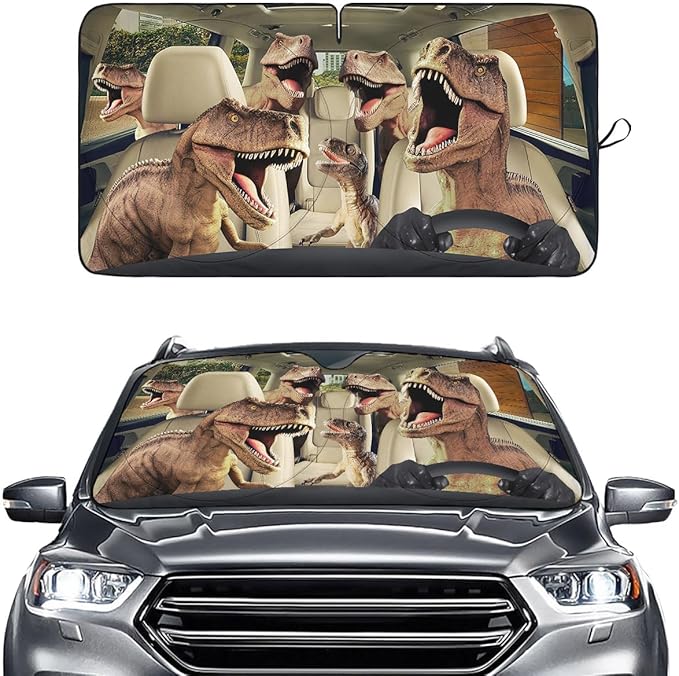 Dinosaur Group Funny Windshield Sun Shade for Car SUV Truck (55x29 Inches), Automobile Sunshade, Protector Blocks UV, Car Accessories