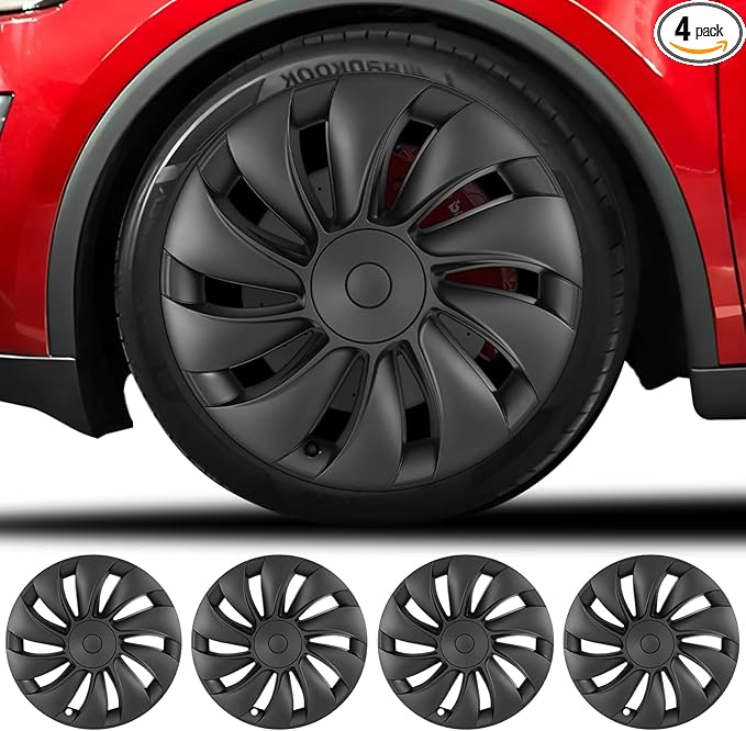19" Wheel Covers Compatible with Tesla Model Y 2025-2026 Wheel Center caps Black Rims Matte Black ABS Hubcaps Snap-On Compatible with Tesla Y Juniper 2026 19-inch Wheel