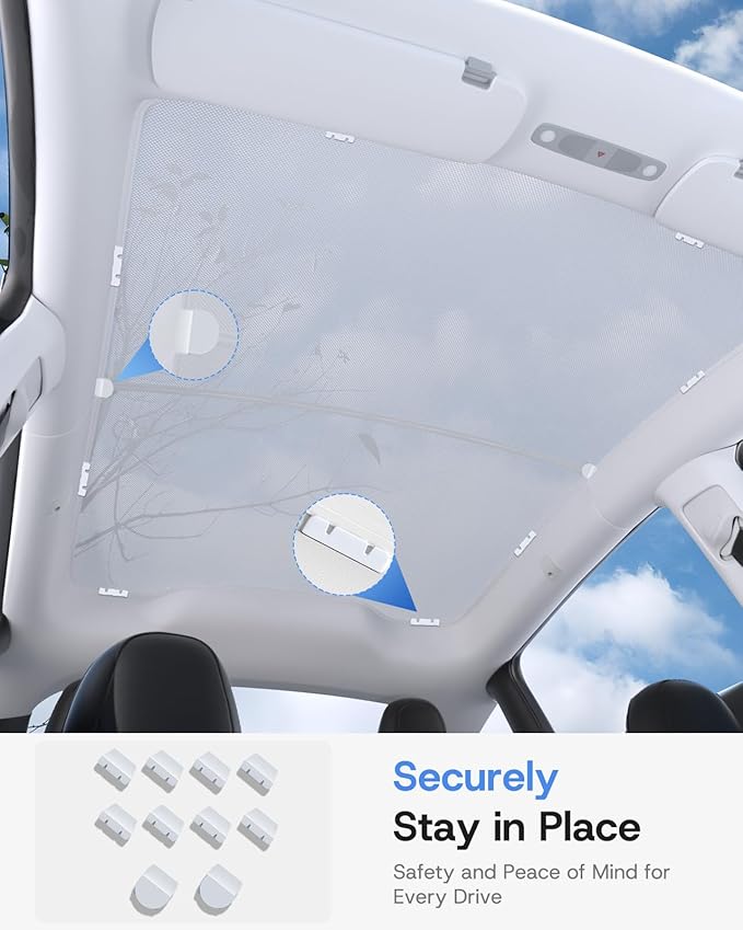 Upgraded Sunshade Roof for Tesla Model Y Juniper Accessories 2025 2026, [Mesh Fabric& No-Sag & Magnetic Design] Heat Insulation Class Roof Sun Shade for Tesla Model Y Accessories, Gray, 2PCS