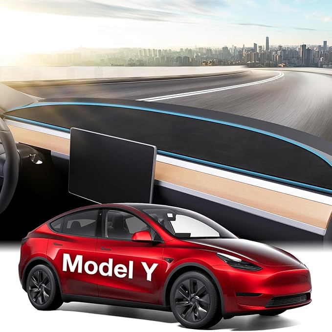 Wigoo 2026 Upgrade Tesla Model Y Accessories Dashboard Cover [Anti-Glare and Sun Protection] Suede Dash Mat for Tesla Model Y 2020-2024 [No Fit New 2025 MY Juniper], Interior Tesla Accessories (Black)