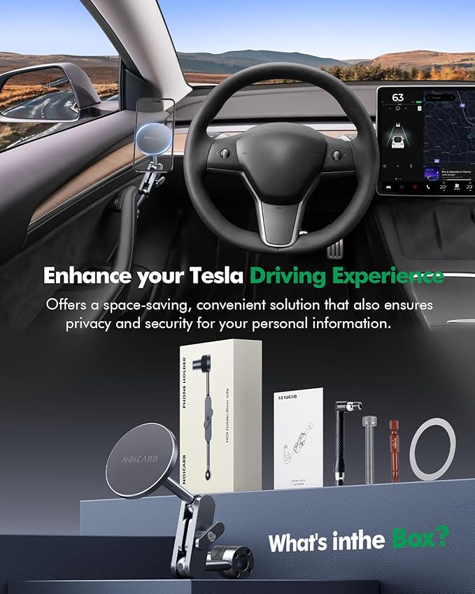 for Tesla Phone Mount,for Mag-Safe Door-Install Phone Holder, Compatible with Model Y (2025-2019) & Model 3 (2023-2017), Magnetic Car Phone Mount for iPhone 16/15/14/13/12, Tesla Accessories
