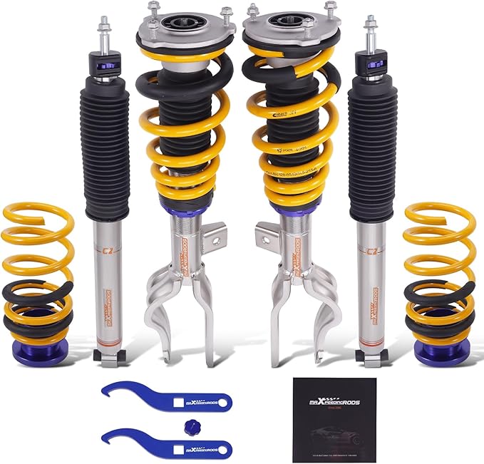 maXpeedingrods Coilover for Tesla model Y 2020+ AWD, 24 Levels Damping Adjustable Coilovers Suspension Kits, Height Adjustable Shock Absorber Struts, C2 Upgraded Series Lowering Kits Gold