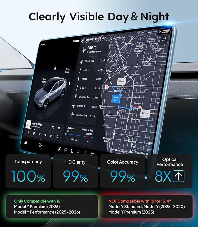 Wigoo 2026 Tesla Model Y Juniper (Premium & Performance) Screen Protector Matte [No Glare & Fingerprint] Tesla Model Y Juniper 2026 Accessories, 16" Tempered Glass Protector with Alignment Kit