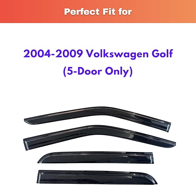 KPY Rain Guards Fit for 2004-2009 Volkswagen Golf, Out-Channel Window Visors Vent Wind Deflectors 4PC, Car Accessories for 04-09 VW Golf (5-Door Only)
