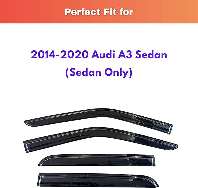 KPY Rain Guards Fit for 2014-2020 Audi A3 Sedan, Out-Channel Window Visors Vent Wind Deflectors 4PC, Car Accessories for 14-20 Audi A3 (Sedan Only)
