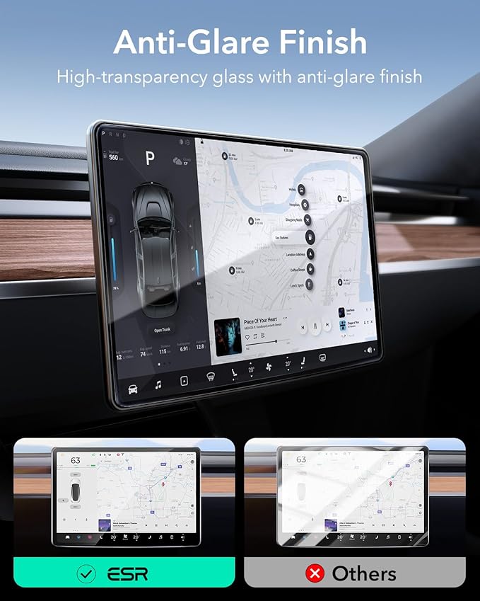 ESR Tempered Glass Screen Protector for Tesla Model Y (2025-2020), Tesla Model 3 (2023-2017), 15'' Touchscreen Protector, 9H Glass Matte Film Accessories with Alignment Kit, Anti Glare, Bubble Free
