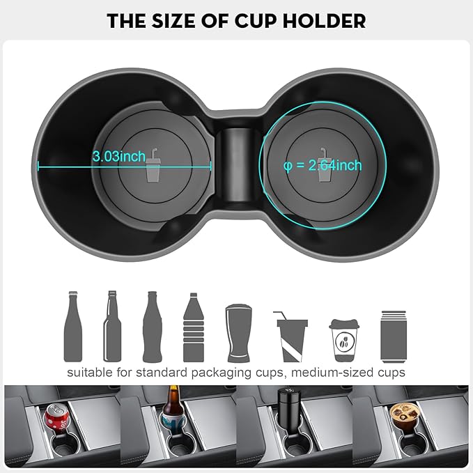 Cup Holder Insert for Tesla Model Y 2026 TPE Center Console Drink Holder Accessories Compatible with 2025-2026 New Model Y Juniper and 2024-2026 Model 3