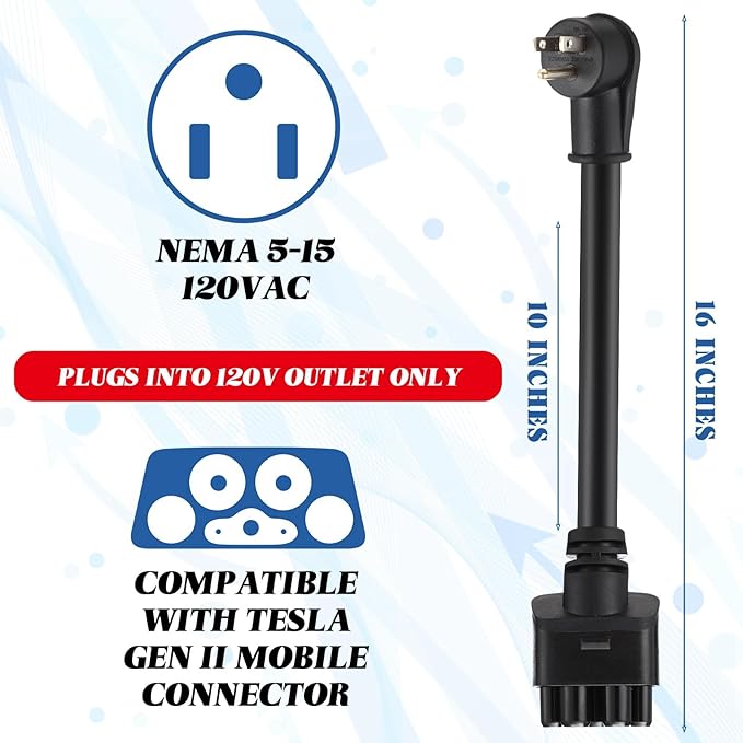 Relaxweex 16" Adapter Compatible with Tesla Gen 2 Mobile Portable Charger Connect Mobile Charger to Handle(not Compatible with Pre-2018 Model S/x Vehicles)(5-15p)