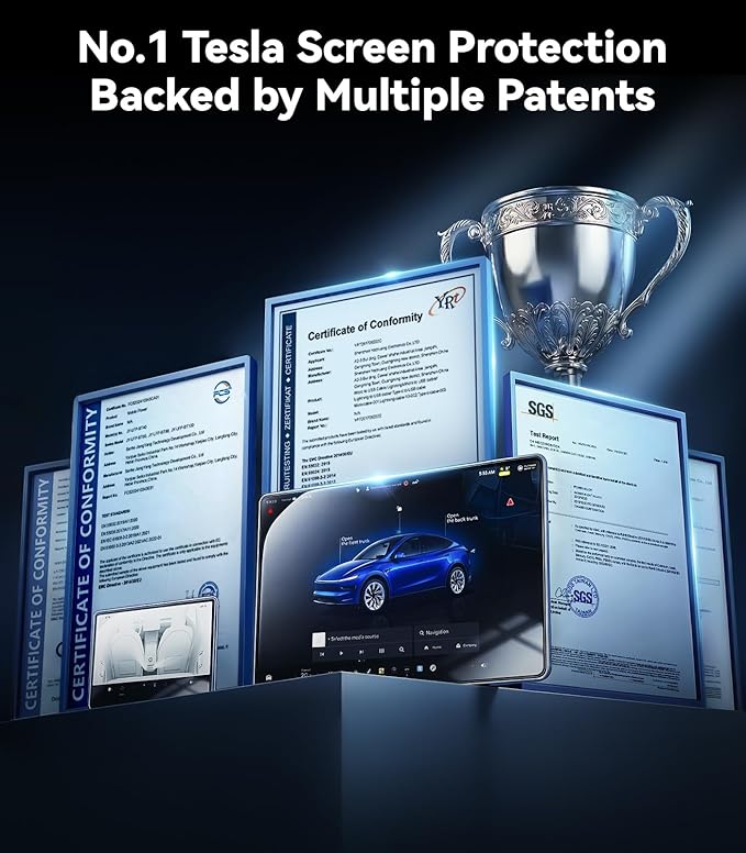 3 in 1 16“ New Model Y Premium & performance (2026) Screen Protector Matte 3 Psc Protector Center Display + Rear Touchscreen + Rearview Mirror Model Y