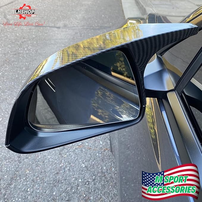 Car Side Mirror Cover for Tesla Model 3 Accessories 2018-2025 Passenger Driver Side View Exterior Mirror Caps Replacement Body Tuning Parts & Trim, Carbon Fiber Gloss - 1 Pair (Left-Right)