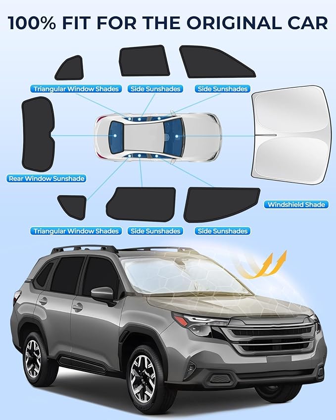for Subaru Forester 2019-2024 Car Window Shades, 8pcs Privacy Sun Shade Set for Front Windshield Side and Rear Windows, Full Window Covers Keeps Vehicle Cool for Camping Napping