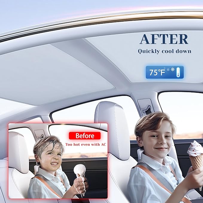 2025 2024 Model 3 Sunshade for Tesla Upgrade,No Sagging No Gaps Insulation Heat & UV Protection Glass Roof Sunshade Highland Accessoires