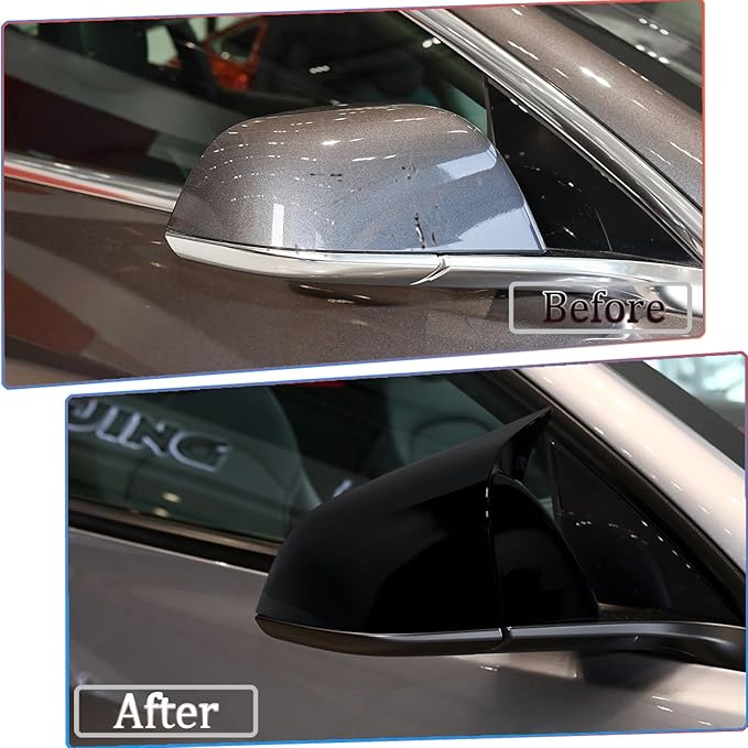 Side Mirror Cover,for Tesla Model 3 2017-2025，2PCS Horned Turn Signal housing Cover Sets car Accessories -Bright Black