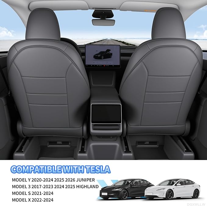Seat Back Protector for Tesla Model Y Juniper/3/X/S Accessories Leather Kick Protectors Mats with Dual-Layer Organizer Pockets for Drivers Waterproof Scratchproof Dirt-Resistant Backseat Cover