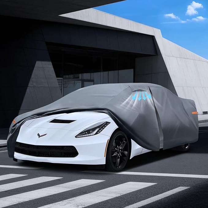 Waterproof Chevy Corvette(C4/C5/C6/C7 1984-2019) Car Cover with Breathable Vents, [2026 Upgrade] Premium Covers with Cotton Liner and Zipper Door, Sun Rain Snow Dust Uv Protection(Gift with Towel)