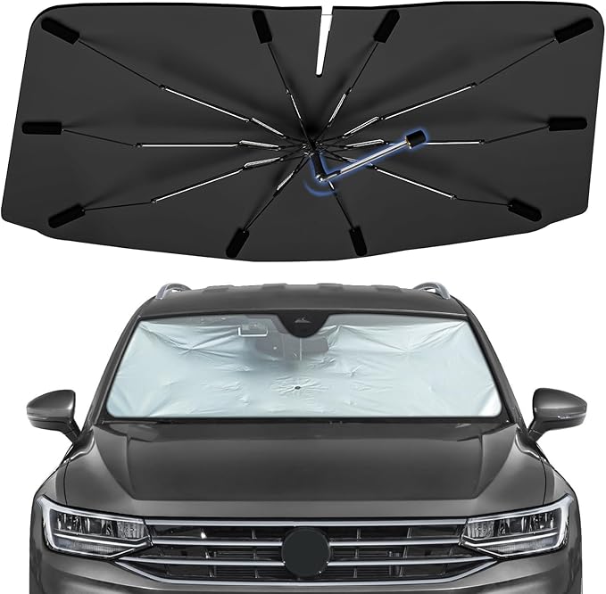 Windshield Sun Shade Umbrella for Volkswagen Tiguan 2018-2026, 360 Rotation Car Sunshade for Front Window, Highly Reflective Auto Sun Shield Cover for UV Protection, Keep Car Cool Accessories