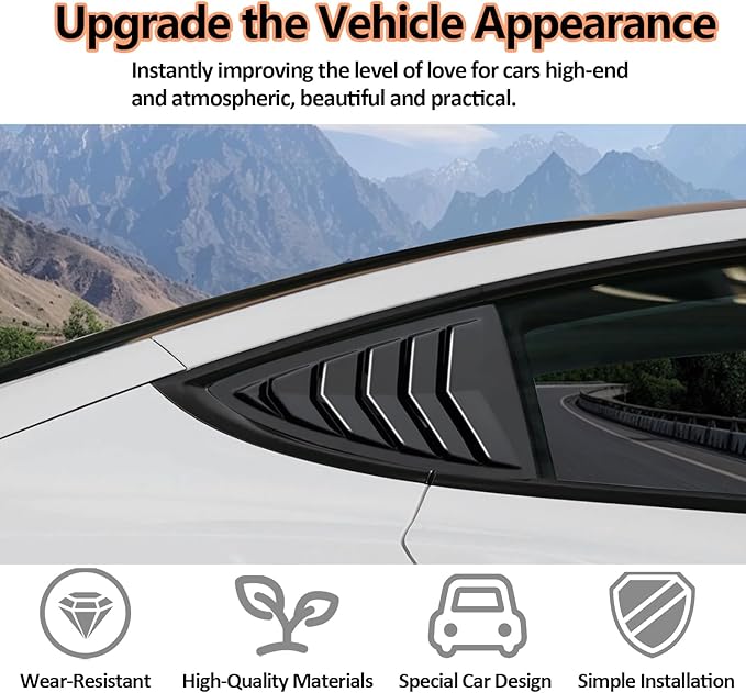 Window Louvers Fits for Tesla Model 3 2017-2024 2025 Accessories Rear Side Window Louvers Windshield Sun Shade Cover Auto Exterior Decoration Trim Accessories(Bright Black)