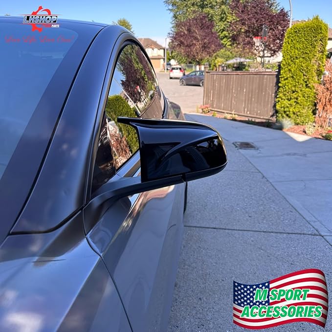 Car Side Mirror Caps for 2018-2025 Tesla Model 3 Accessories Passenger Driver Side View Exterior Mirror Covers Replacement Automotive Body Tuning Parts & Trim, Glossy Black - 1 Pair (Left-Right )