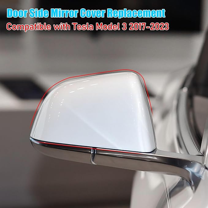 Jaronx Compatible with Tesla Model 3 Side Mirror Cover Replacement 2017 2018 2019 2020 2021 2022 2023 2024 2025, Passenger Side Rear View Door Mirror CoverCaps for Model 3 Accessories(Pearl White)