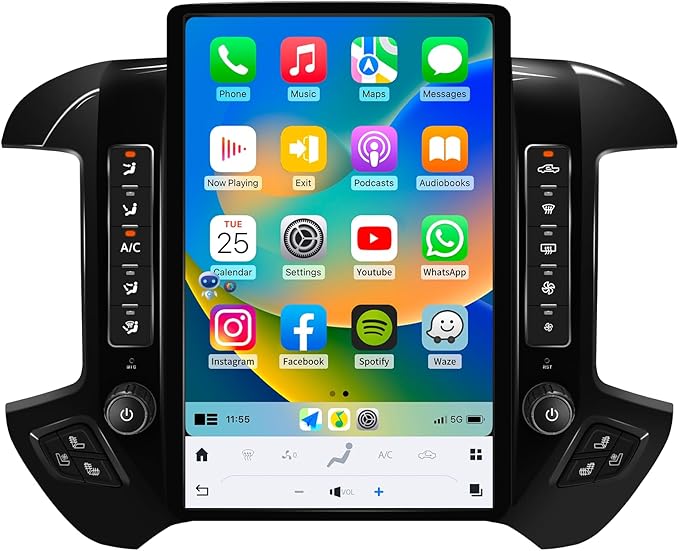 Qualcomm Android Car Radio for Chevrolet Silverado GMC Sierra 2014-2019 Stereo Replacement Head Unit 14.4 Inch 2K IPS Touch Screen Tesla Style Carplay Android Auto GPS Navigation OEM 8 Inch (Black)