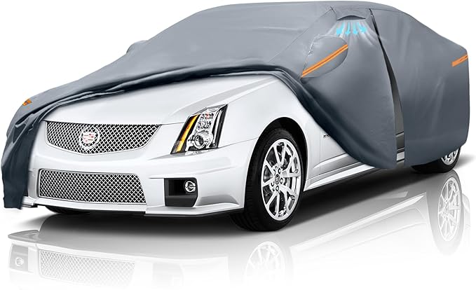 Waterproof Cadillac CTS/CTS-V(2003-2019) Car Cover with Breathable Vents, [2025 Upgrade] Premium Covers with Cotton Liner and Zipper Door,Sun Rain Snow Dust Uv Protection.(Gift with Towel)