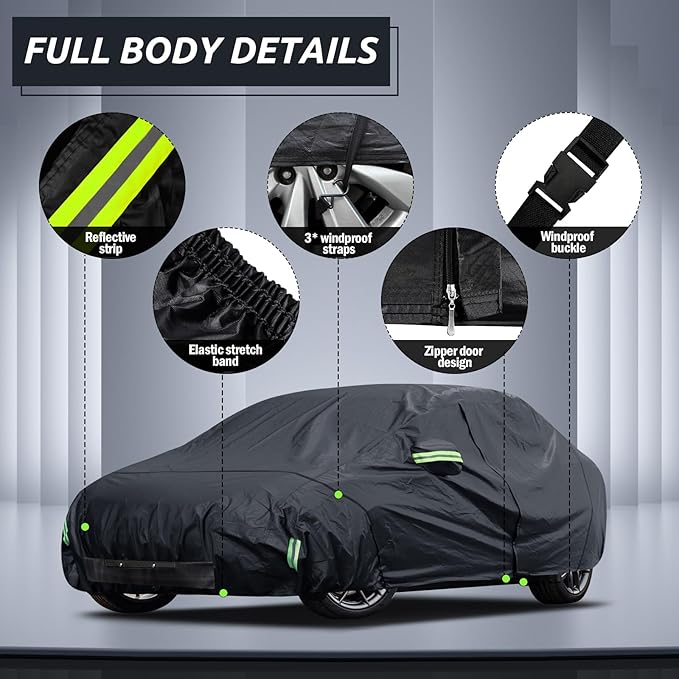 Migaven 6 Layers Car Cover Custom Fit for Model 3 Car Cover 2017-2025 Waterproof Full Exterior Cover Rain Snow Protection with Charging Port Ventilated Mesh Door Zipper