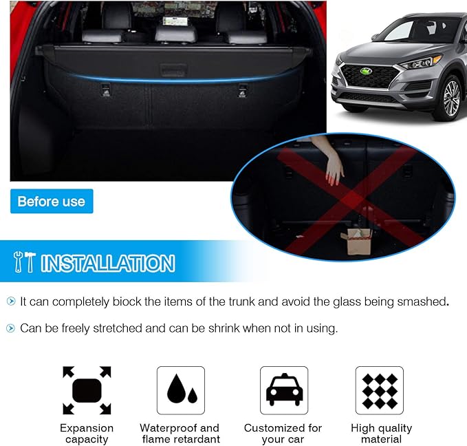 Powerty Cargo Cover Only Fit for Hyundai Tucson 2016 2017 2018 2019 2020 2021 Retractable Trunk Shielding Shade Cargo Luggage Cover Carbon Fiber Texture (Updated Version:no Gap)