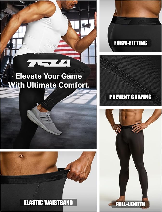 TSLA Men's Compression Pants - Cool Dry Athletic Sports Workout Running Tights Leggings Baselayer