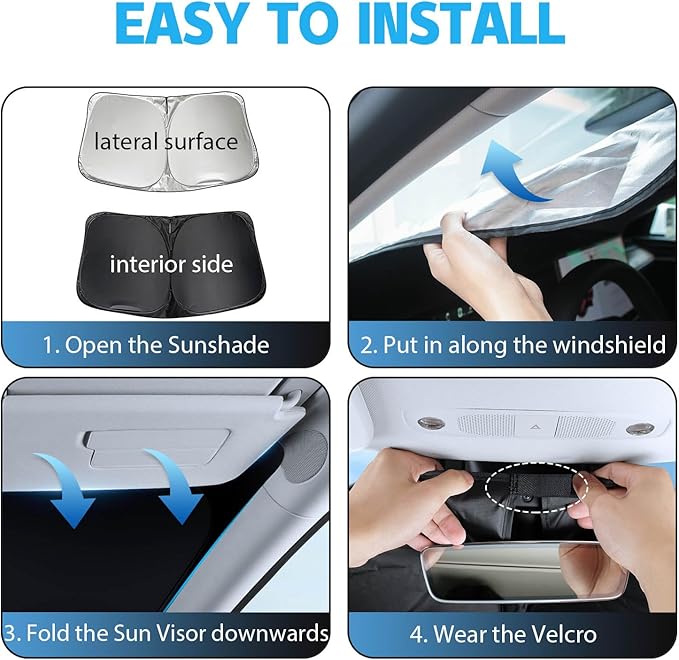For Tesla Model Y Sunshade Roof Sunroof Shade 2024 2023 2022 2021 2020(Ice Grey) & Tesla Model Y Windshield Sunshade Front Window Sun Shade Block UV Rays Heat, Not suitable for 2025 2026 Tesla Juniper