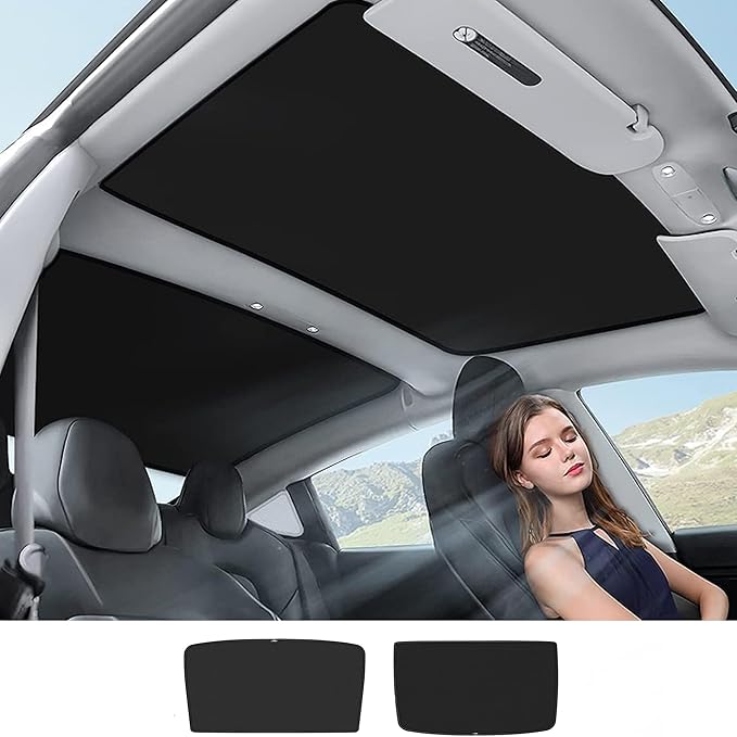 TOPABYTE Roof Sunshade for Tesla Model 3 Highland 2026-2024 Glass Sunroof Shade Window Insulation UV & Heat Protection Double-Layer Sun Shade, Black