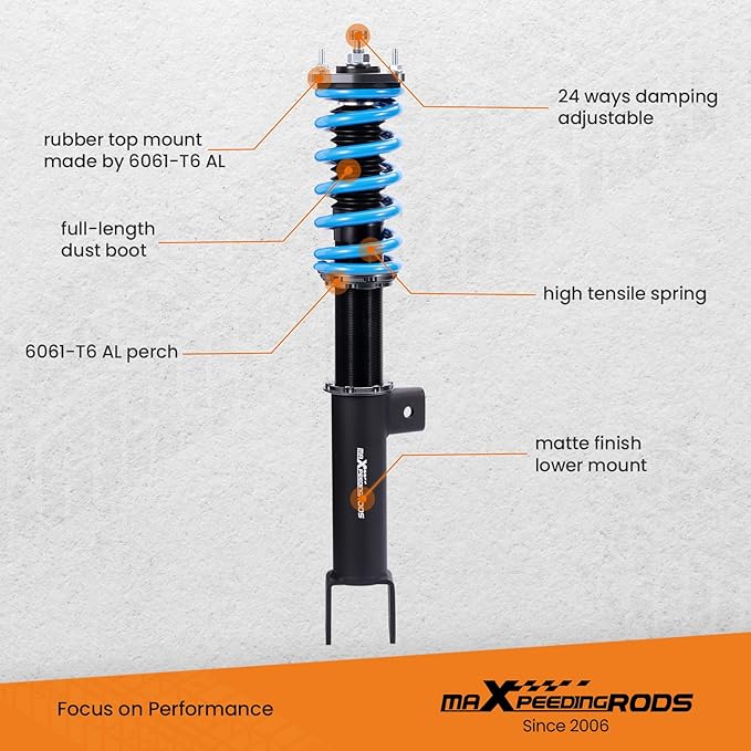 maXpeedingrods Coilovers for Tesla model 3 RWD 2017+, 24 Level Adjustable Damper Coil-overs Suspension Kit, Height Adjustable T6 Upgraded Lowering Kits, Blue