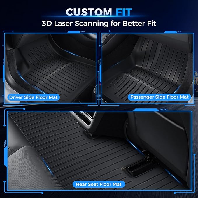 Floor Mats Model 3 Highland 2025 2024, TPE All Weather Cargo Liner Floor Mats and Cargo Trunk Mats Accessories Front Rear Cargo Mat Full Set of 8