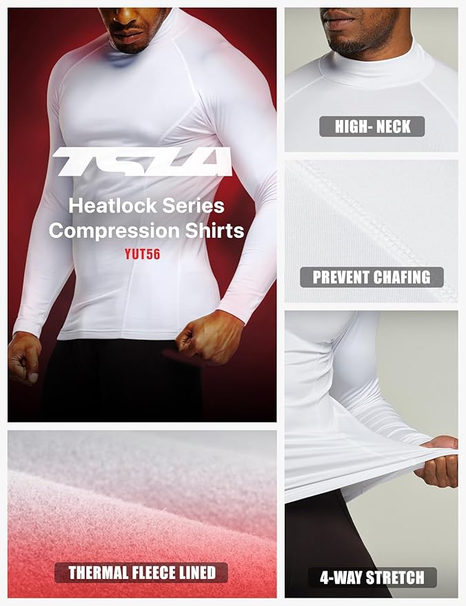 TSLA Men's Thermal Long Sleeve Compression Shirts, Mock/Turtleneck Winter Sports Running Base Layer Top