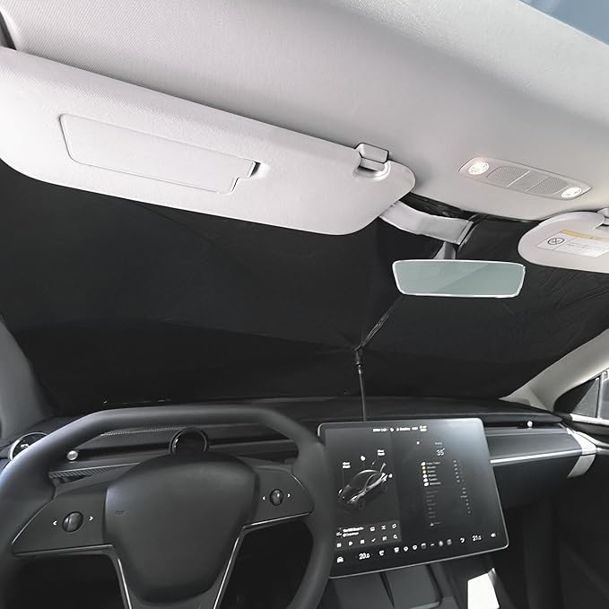 VION Tesla Model 3/Y Windshield Sunshade - Dual-Layer Full Blackout, Umbrella Style, Invisible Frame, Precise Fit, Easy Storage - Fits All Model Y and Model 3