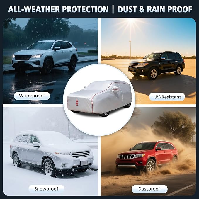 SUV Car Cover, 360° Underbody Wrap Design, All-Weather Waterproof Car Cover, Suitable for SUV Vehicle Body Length 191 to 200 in
