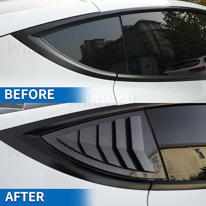 WildWell Rear Side Window Louver Cover for 2020-2026 Tesla Model Y & Model Y Juniper, Side Window Louver Air Vent Scoop Sunshade Covers Exterior Accessories Carbon Fiber Painted