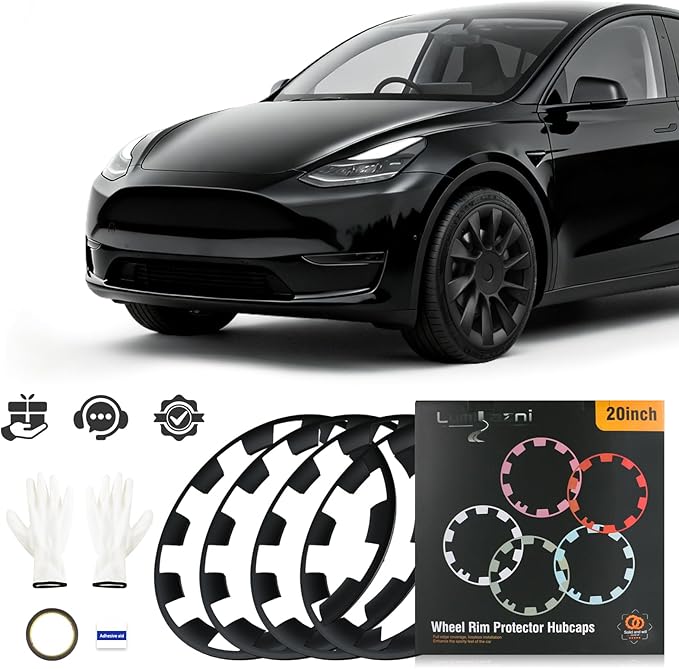 Wheel Rim Protect for Tesla Model Y 20" (2020-2024), Easy-Install Hubcaps Wheel Cover, Scratch-Resistant Car Tire Trim Rings, Stylish Design for Induction Wheels, Matte Black 4Pcs Model Y Accessories
