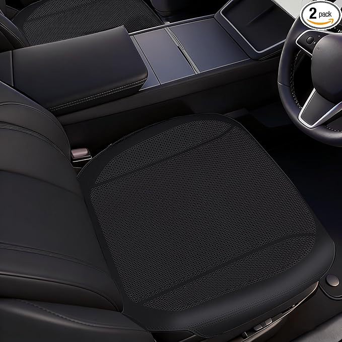 2 Pcs Nappa Leather Front Seat Covers for Tesla Model Y/3 Highland/Juniper 2025 2026 Interior Accessories, Breathable All-Season Non-Slip Full Cover Bottom Seat Protectors Cushion, Black