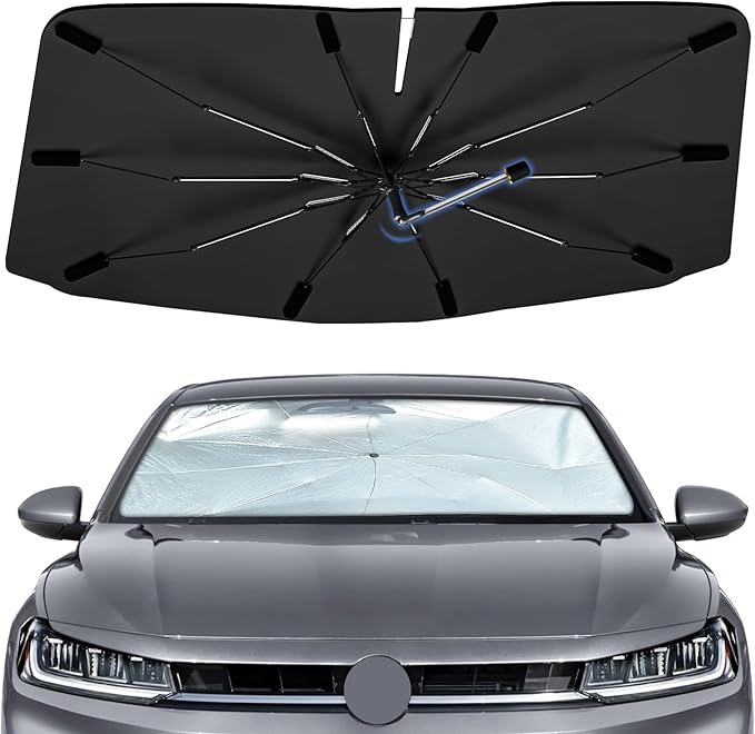 Windshield Sun Shade Umbrella for Volkswagen Jetta 2019-2026, Foldable Sunshade for Car Front Window, 360 Rotation Automotive Interior UV Protection for Outdoor Parking, Keep Car Cool