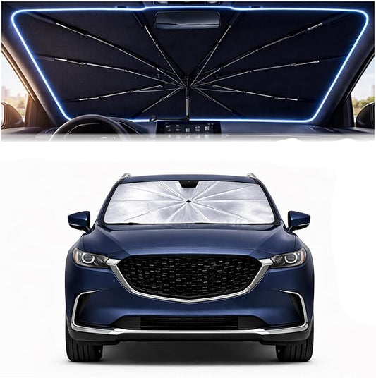 2026 Upgraded Car Windshield Sun Shade Umbrella - Custom-Fit for Mazda CX-9 2016-2026 Umbrella Sunshade,Easy Install,UV Protection & Heat Reflective,Keep Interior Cooler with Storage Bag