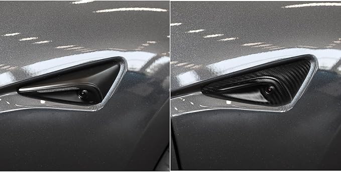 for Tesla Model 3/Y HW4.0 Side Camera Cover Full Protection Dry Carbon Fiber Vehicle Molding for 2025 2026 Model 3/Y Highland Juniper Accessories Car Turn Signal Exterior Trim 2PCs, Matte, not ABS