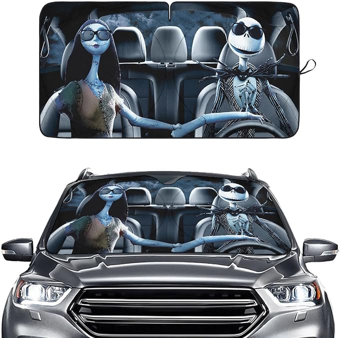 Horror Windshield Sun Shade for Car SUV Truck (55x30 Inches), Front Window Visor for Windows, Protector Blocks UV