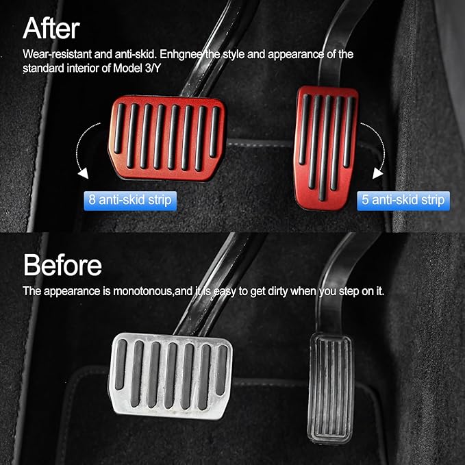 Red Foot Pedal Pads Set for Tesla Model 3 Model Y 2016-2026, Non-Slip Pedal Covers Accessories, Aluminum Accelerator/Brake Foot Pedal Pad for Model Y(Juniper) Model 3(Highland)