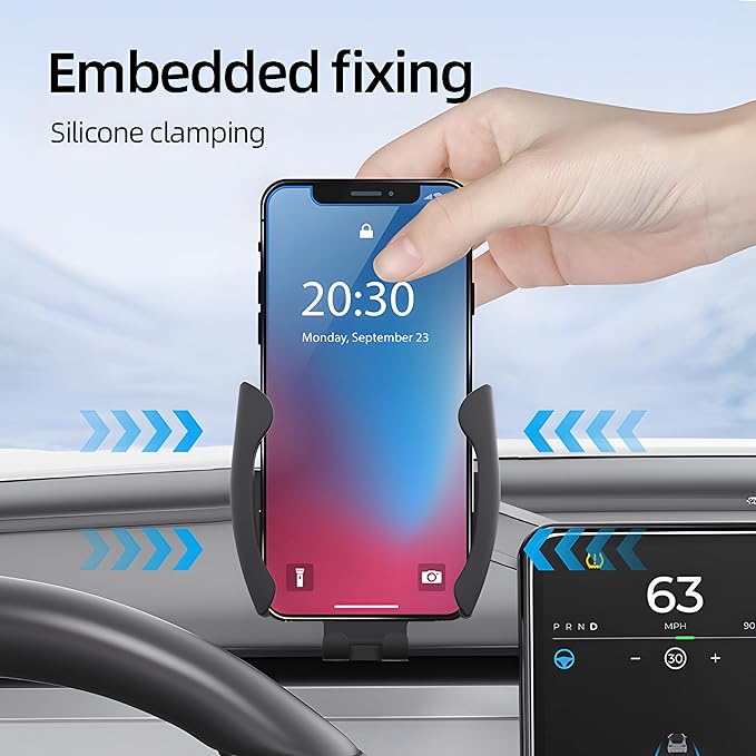 Premium Tesla Phone Mount & Holder for Model Y Juniper (2025-2026+，15.4inch) & Model 3 Highland (2024+),Snap-On Screen Clip with Scratch-Free Felt Base, Solid Alloy Arm