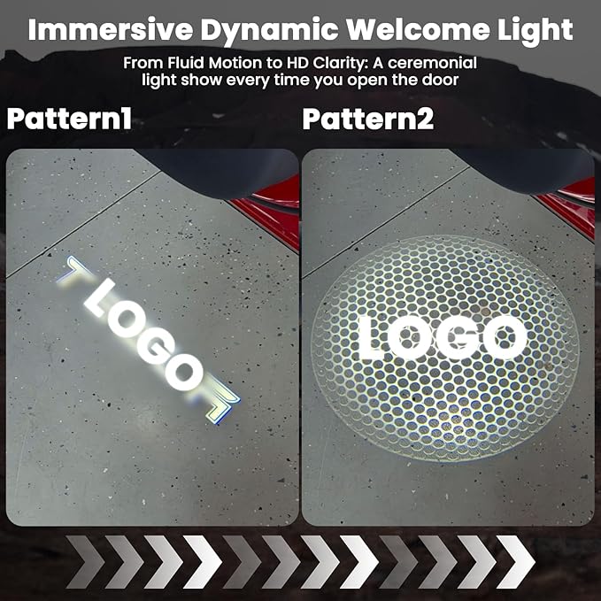 Dynamic Motion Door Projector Lights for Tesla Model Y/3/S/X, 2025 Upgraded Dual-Image Rotating 3D Laser Puddle Light, Ultra-Bright HD Animated Welcome Logo Lamp (Letter)