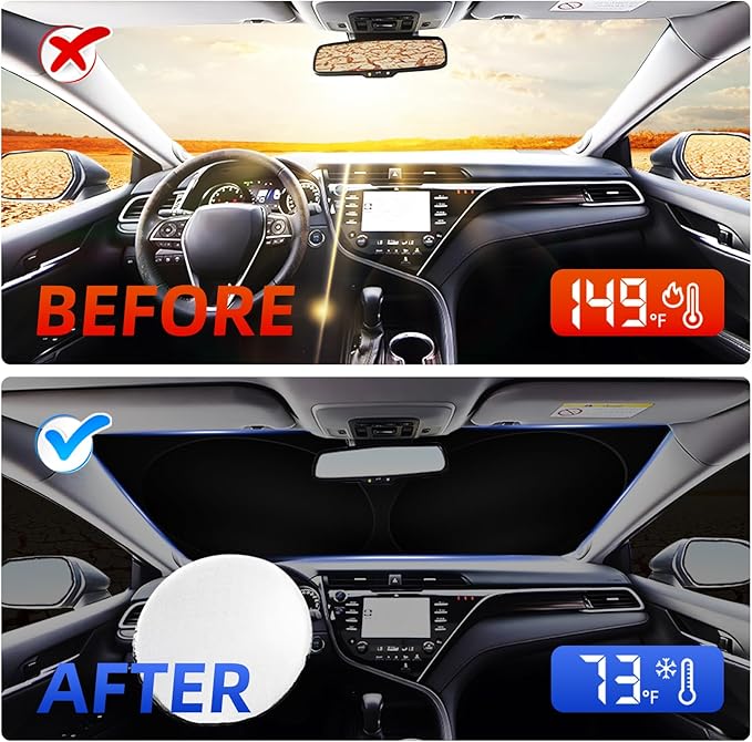Side Window Sunshades for Ford Fusion 2013-2021, Front Window Shades Custom Fit for Fusion, Foldable Car Sun Shield with Steering Wheel Sunshade to Block UV Keep Car Cool