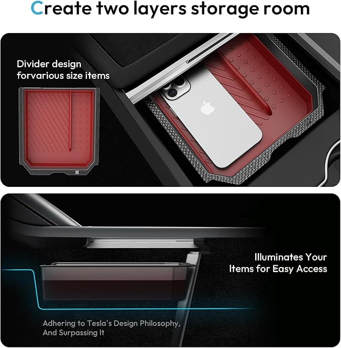 Center Console Organizer Tray for Tesla Model Y Juniper 2025-2026 & Model 3 Highland 2024-2026 [Premium PC + Silent Silicone Liner] Cup Holder for Tesla Model Y Juniper Accessories