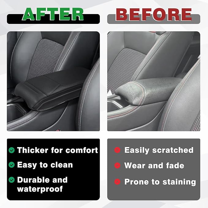Muslogy Center Console Armrest Cover Fit for Nissan Kicks 2025 2026 Accessories, Comfort Armrest Pad Console Lid Cushion Vegan Leather 1-Inch Extra Thick
