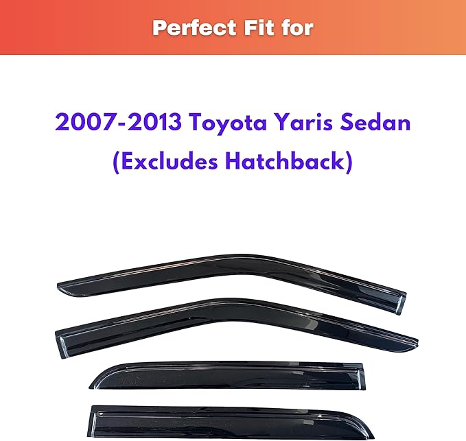 KPY Rain Guards Fit for 2007-2013 Toyota Yaris Sedan, Out-Channel Window Visors Vent Wind Deflectors 4PC, Car Accessories for 07-13 Yaris Sedan (Excludes Hatchback)