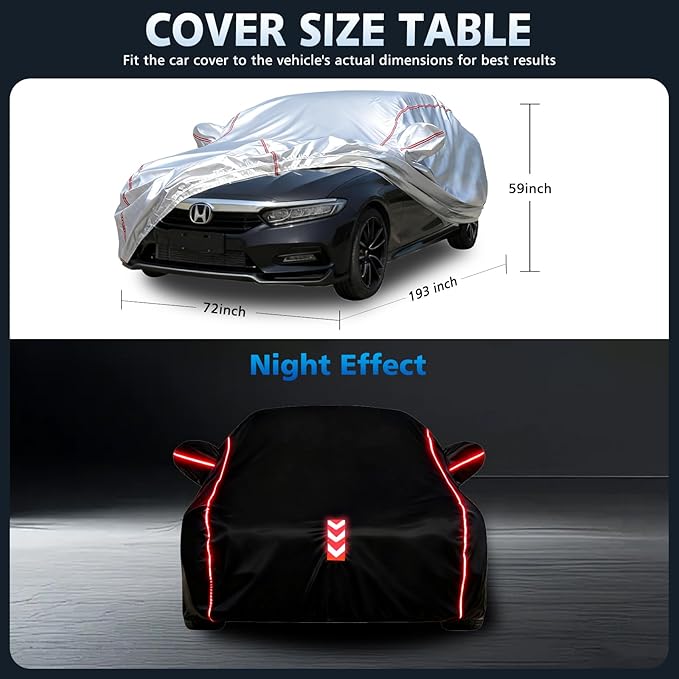 Car Cover Waterproof All Weather for Honda Accord 2002-2025,All-Around Fastening and 4 Upgrades, 30s Quick-Install for Car Cover